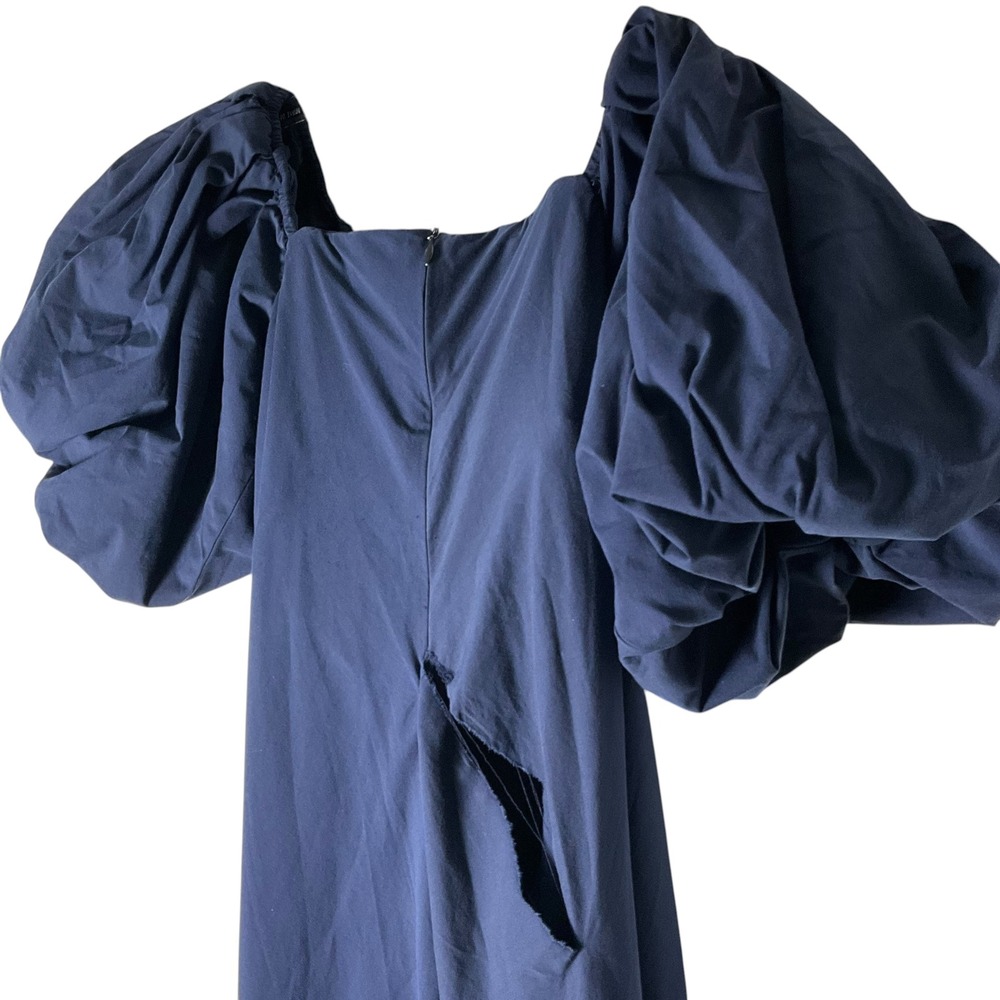 Caroline Constas Reyna Maxi Dress Puff-Sleeve Tie-Front Navy Blue Medium *READ* - Picture 7 of 9